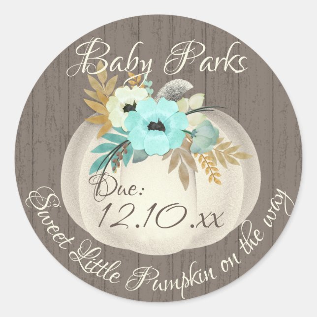 Pumpkin Floral Aqua Classic Round Sticker (Front)