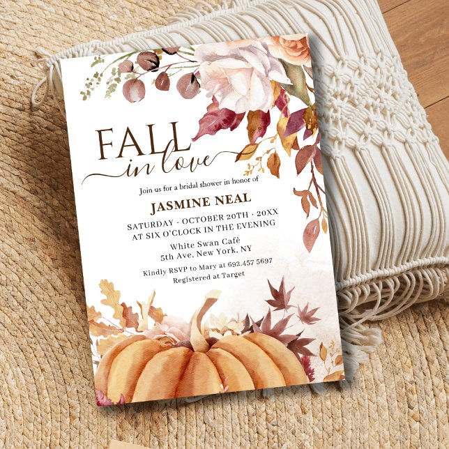 Pumpkin Floral Autumn | Fall in Love Bridal Shower Invitation (Creator Uploaded)