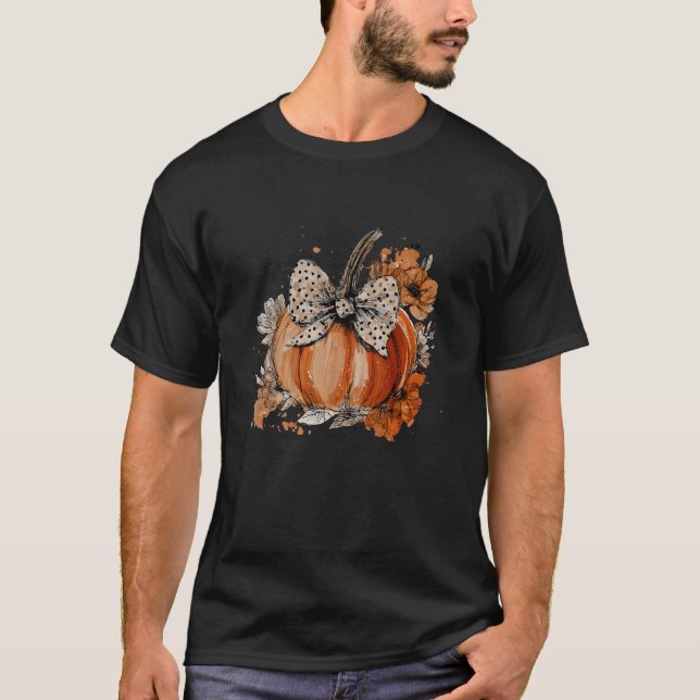 Pumpkin Floral Autumn Fall Season Wildflower  T-Shirt (Front)