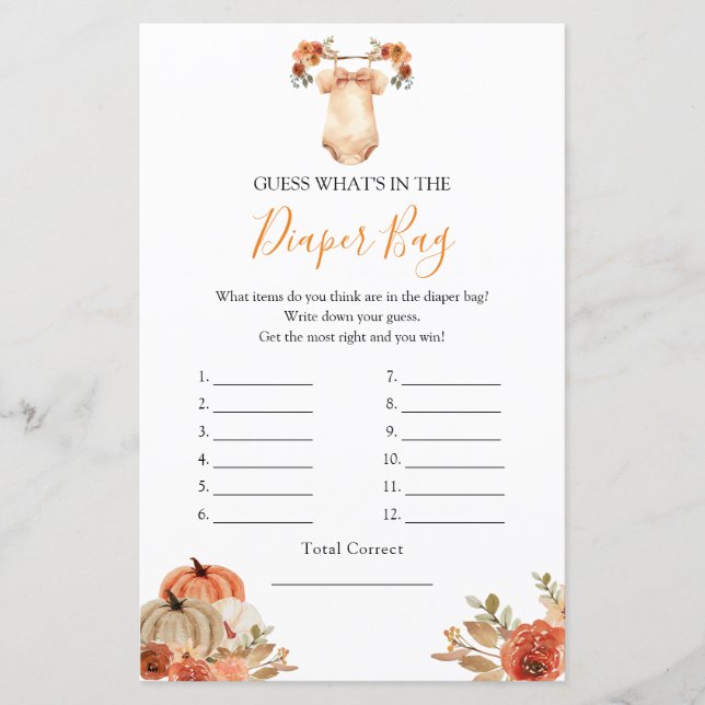 Pumpkin Floral Baby Clothes What's in Diaper Bag (Front)