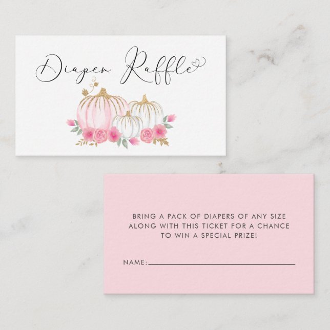 Pumpkin Floral Baby Girl Shower Diaper Raffle Enclosure Card (Front/Back)