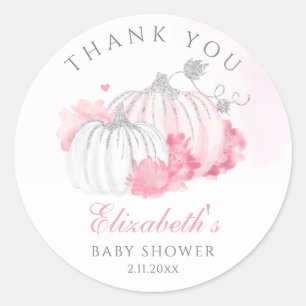 Pumpkin Floral Baby Girl Shower Thank You  Classic Round Sticker