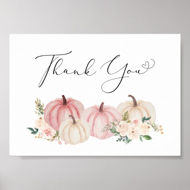 Pumpkin Floral Baby Girl Shower Thank You Poster (Front)