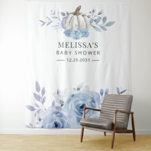 Pumpkin Floral Baby Shower Dusty Blue Tapestry