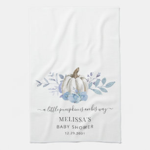 Pumpkin Floral Baby Shower Dusty Blue Tea Towel