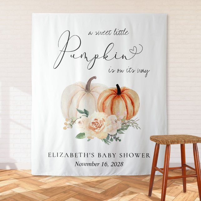 Pumpkin Floral Baby Shower Photo Backdrop Tapestry (Creator Uploaded)