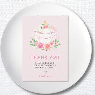 Pumpkin Floral Baby Shower Pink  Thank You Card