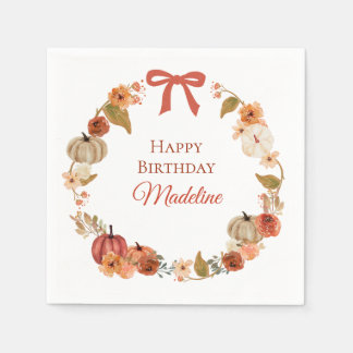 Pumpkin Floral Birthday Paper Napkins Little