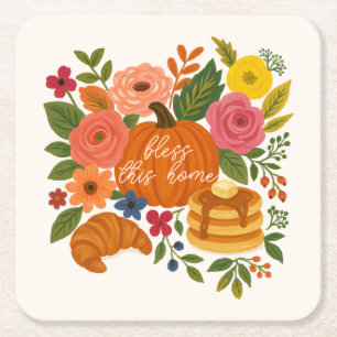 Pumpkin Floral Bless This Home Coaster Fall