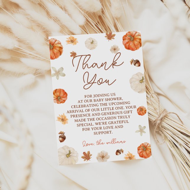 Pumpkin Floral Boho Fall Baby Shower Thank You Card (Creator Uploaded)