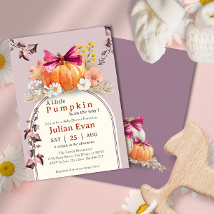 Pumpkin Floral Bow Baby Shower Invitation