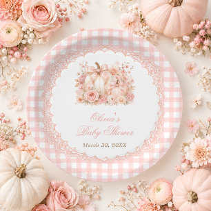Pumpkin Floral Bow Girl Baby Shower Paper Plate