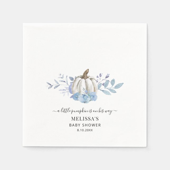 Pumpkin Floral Boy Baby Shower Dusty Blue Paper Napkin (Front)