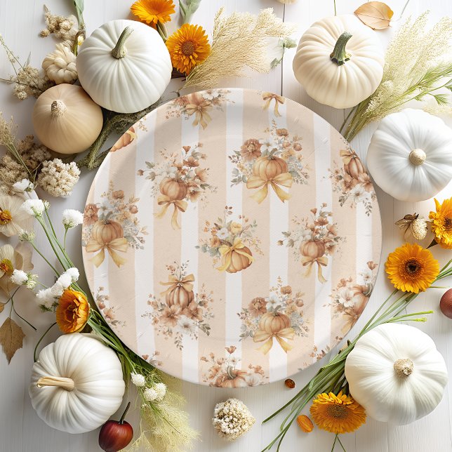 Pumpkin Floral Bridal Shower Paper Plate (Creator Uploaded)