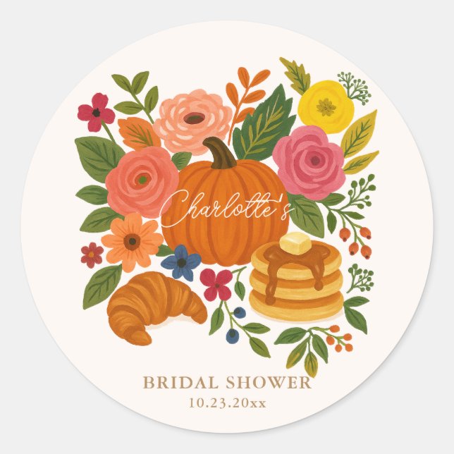 Pumpkin Floral Bridal Shower Round Sticker