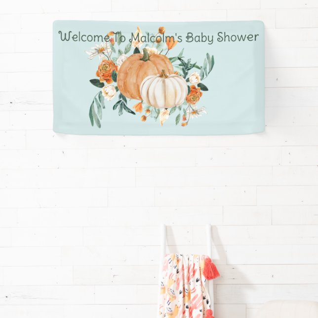Pumpkin Floral Fall Colours Blue, Personalised, Banner (Insitu)