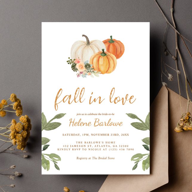 Pumpkin Floral Fall In Love Bridal Shower Invitation (Pumpkin Floral Fall In Love Bridal Shower Invitation)