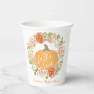 Pumpkin Floral Fall in Love Fall Bridal Shower Paper Cups