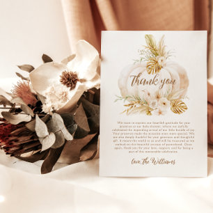 Pumpkin Floral Fall Neutral Baby Shower  Thank You Card