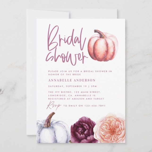 pumpkin floral fall purple peach bridal shower (Front)