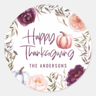 pumpkin floral fall thanksgiving party classic round sticker