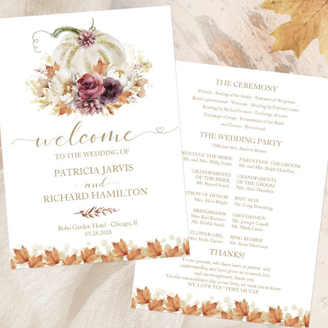 Pumpkin Floral Fall Wedding Ceremony Program Invitation (Creator Uploaded)