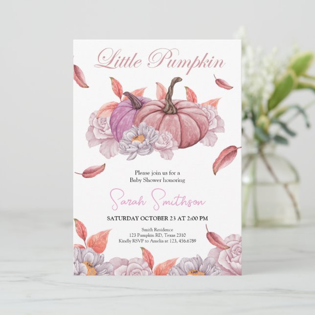 Pumpkin Floral Girl Baby Shower Invitation  (Standing Front)