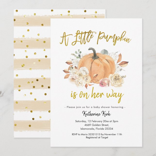 Pumpkin Floral Girl Baby Shower Invitation (Front/Back)