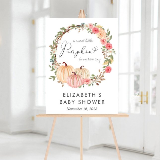 Pumpkin Floral Girl Baby Shower Welcome Acrylic Sign (Creator Uploaded)