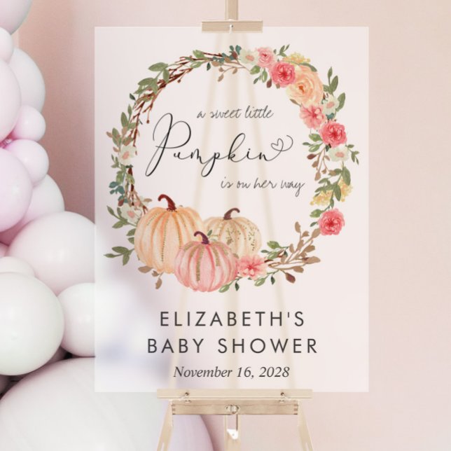 Pumpkin Floral Girl Baby Shower Welcome Frosted Acrylic Sign (Creator Uploaded)