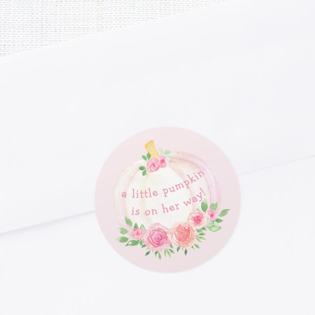 Pumpkin Floral Girl's Baby Shower Pink Classic Round Sticker (Creator Uploaded)