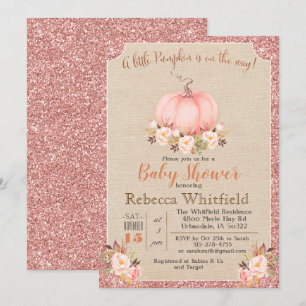 Pumpkin Floral Glitter Baby Shower Invitation