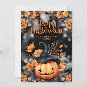 Pumpkin Floral Happy Halloween Card