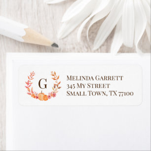 Pumpkin Floral Initial Monogram Fall Thanksgiving