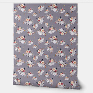 Pumpkin floral purple grey watercolor pattern fall wallpaper