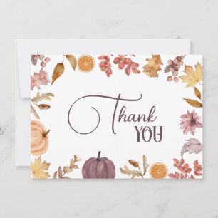 Pumpkin Floral, Rustic Shower, Birthday Thank You Card