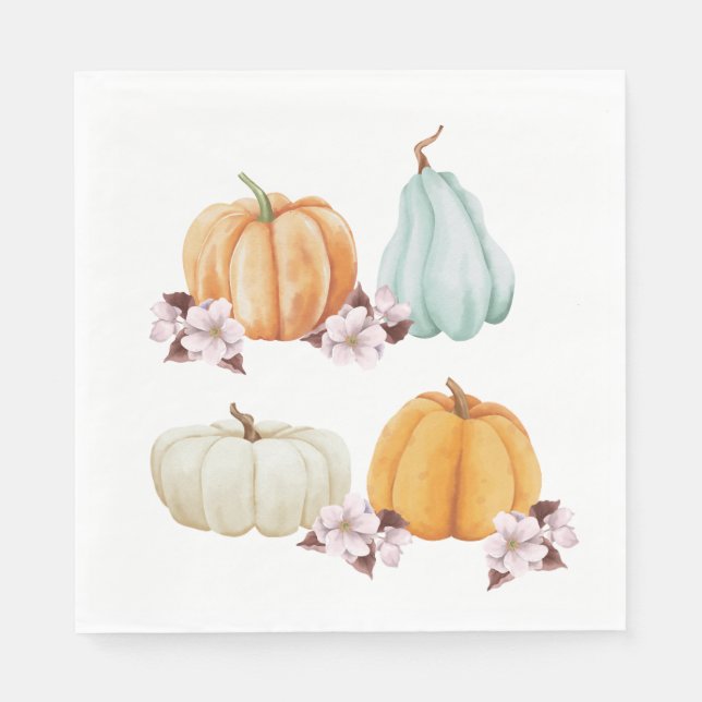 Pumpkin Floral Thanksgiving Dinner  Napkin (Front)