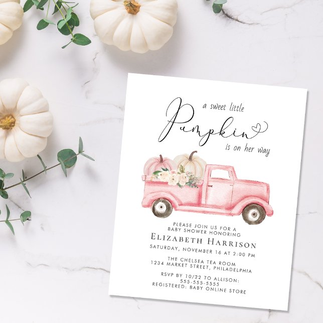 Pumpkin Floral Truck Baby Girl Shower Invitation (Creator Uploaded)