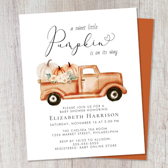 Pumpkin Floral Truck Baby Shower Invitation (Creator Uploaded)