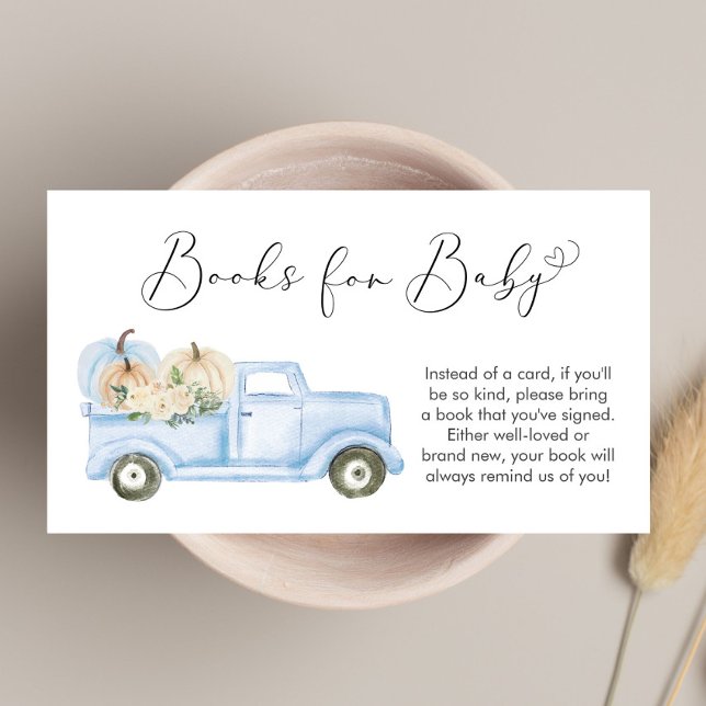 Pumpkin Floral Truck Books For Baby Boy Shower Enclosure Card (Creator Uploaded)