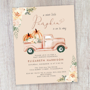 Pumpkin Floral Truck Watercolor Baby Shower Invite