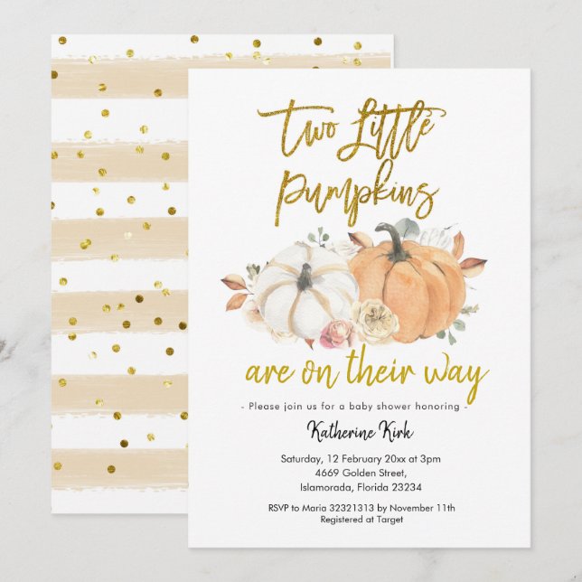 Pumpkin Floral Twins Baby Shower Invitation (Front/Back)