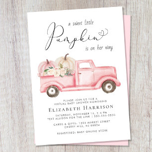 Pumpkin Floral Vintage Truck Virtual Baby Shower Invitation