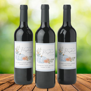 Pumpkin Floral Watercolor Baby Boy Shower Wine Label