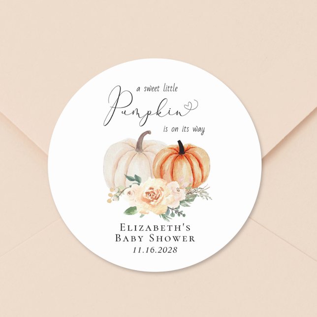 Pumpkin Floral Watercolor Baby Shower Classic Round Sticker (Creator Uploaded)
