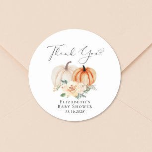 Pumpkin Floral Watercolor Baby Shower Thank You Classic Round Sticker