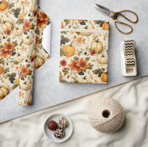 Pumpkin Floral  Wrapping Paper
