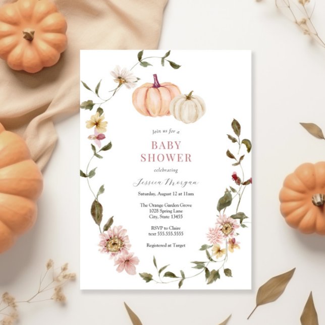 Pumpkin Floral Wreath Baby Shower Invitation (Creator Uploaded)