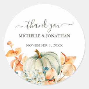 Pumpkin & Florals in Fall Colours Wedding Favour T Classic Round Sticker