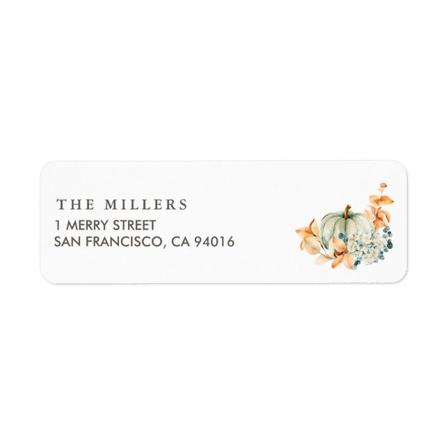 Pumpkin & Florals Wedding Address Label Fall Color (Front)